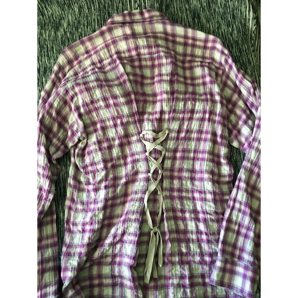 Cabi Violet Button Up Top With  Lace Up Back - Picture 3 of 3